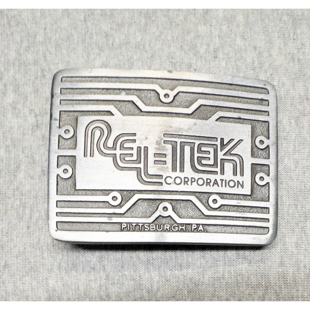 Rel-Tek Corporation Silver Belt Buckle Mine Safety Mining Equipment 3" X 2.25"